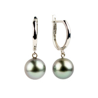 Iridescent Lavender 9mm Tahitian Pearl U-Hoop Earrings on 14K White Gold