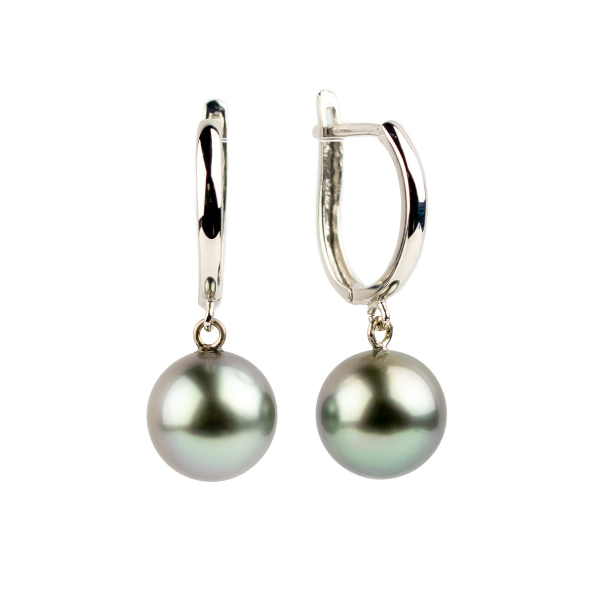 Iridescent Lavender 9mm Tahitian Pearl U-Hoop Earrings on 14K White Gold