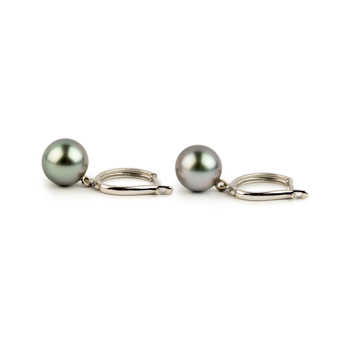 Iridescent Lavender 9mm Tahitian Pearl U-Hoop Earrings on 14K White Gold