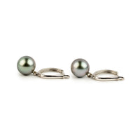 Iridescent Lavender 9mm Tahitian Pearl U-Hoop Earrings on 14K White Gold