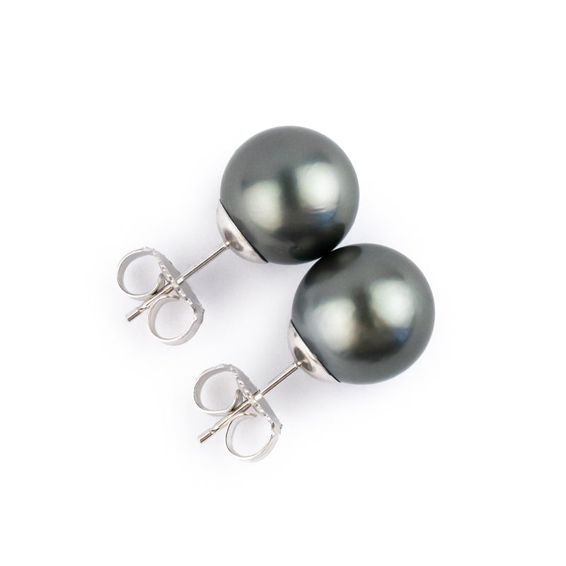 Dark Silvery 10-10.6mm Tahitian Pearl Statement Stud Earrings
