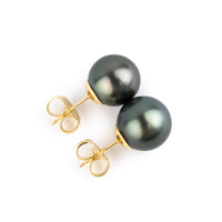 Dark Silvery 10-10.6mm Tahitian Pearl Statement Stud Earrings
