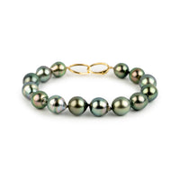 Flashy Peacock Drop 10-11.6mm Tahitian Pearl Bracelet