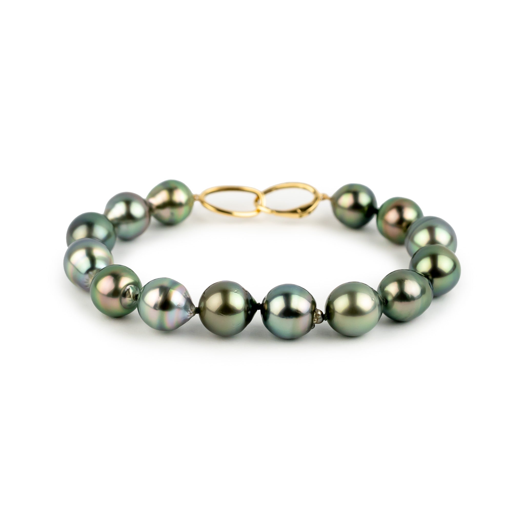 Flashy Peacock Drop 10-11.6mm Tahitian Pearl Bracelet