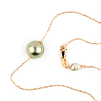 Pale Pink Green 9.3mm Tahitian Pearl Solitaire Necklace on 14K Rose Gold