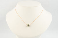 Pale Pink Green 9.3mm Tahitian Pearl Solitaire Necklace on 14K Rose Gold