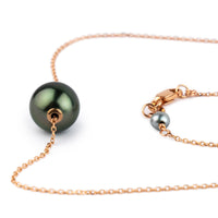 Aubergine Green 9.5mm Tahitian Pearl Solitaire Necklace on 14K Rose Gold