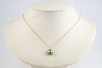 Silvery Seafoam Green Tahitian Pearl & Diamond Halo Necklace