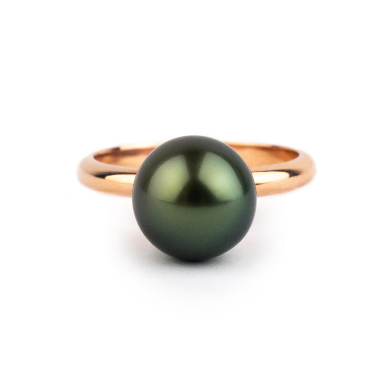 Glorious Green 10.2mm Tahitian Pearl Ring on 14k Rose Gold