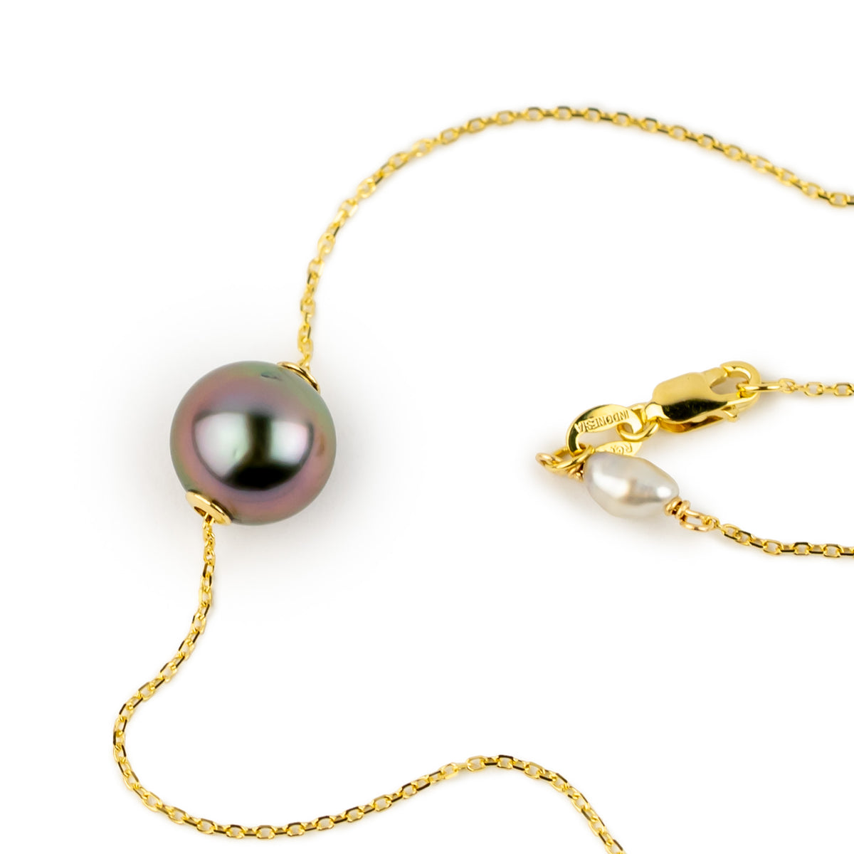 Magenta 9mm Tahitian Pearl Solitaire Necklace on 14K Yellow Gold