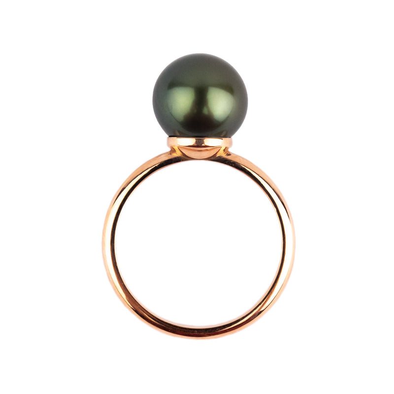 Glorious Green 10.2mm Tahitian Pearl Ring on 14k Rose Gold