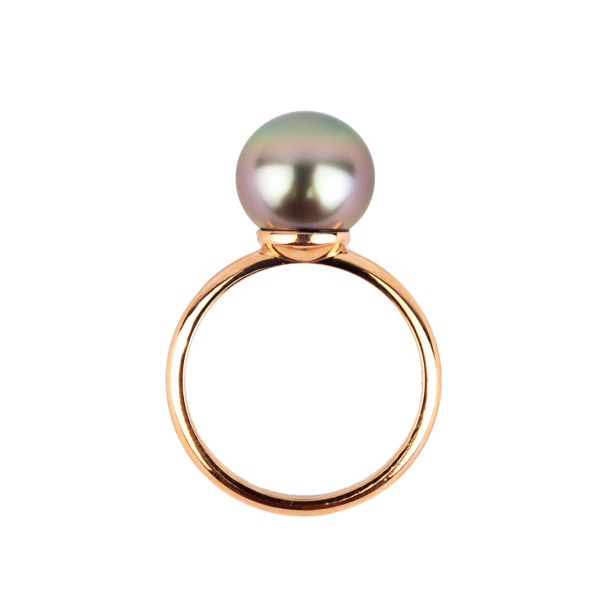 Pink Green 10.4mm Tahitian Pearl Ring on 14k Rose Gold