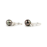 Pink Circled Circled Tahitian Pearl Hibiscus Hook Earrings