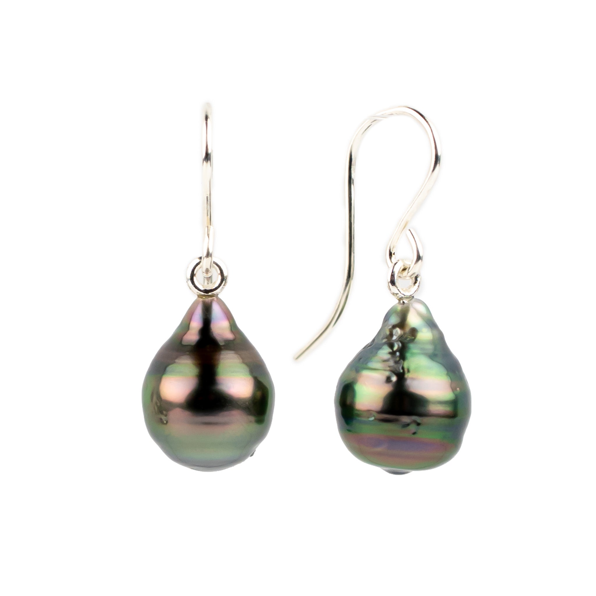 Plum Green Circled Tahitian Pearl Dangles on Sterling silver