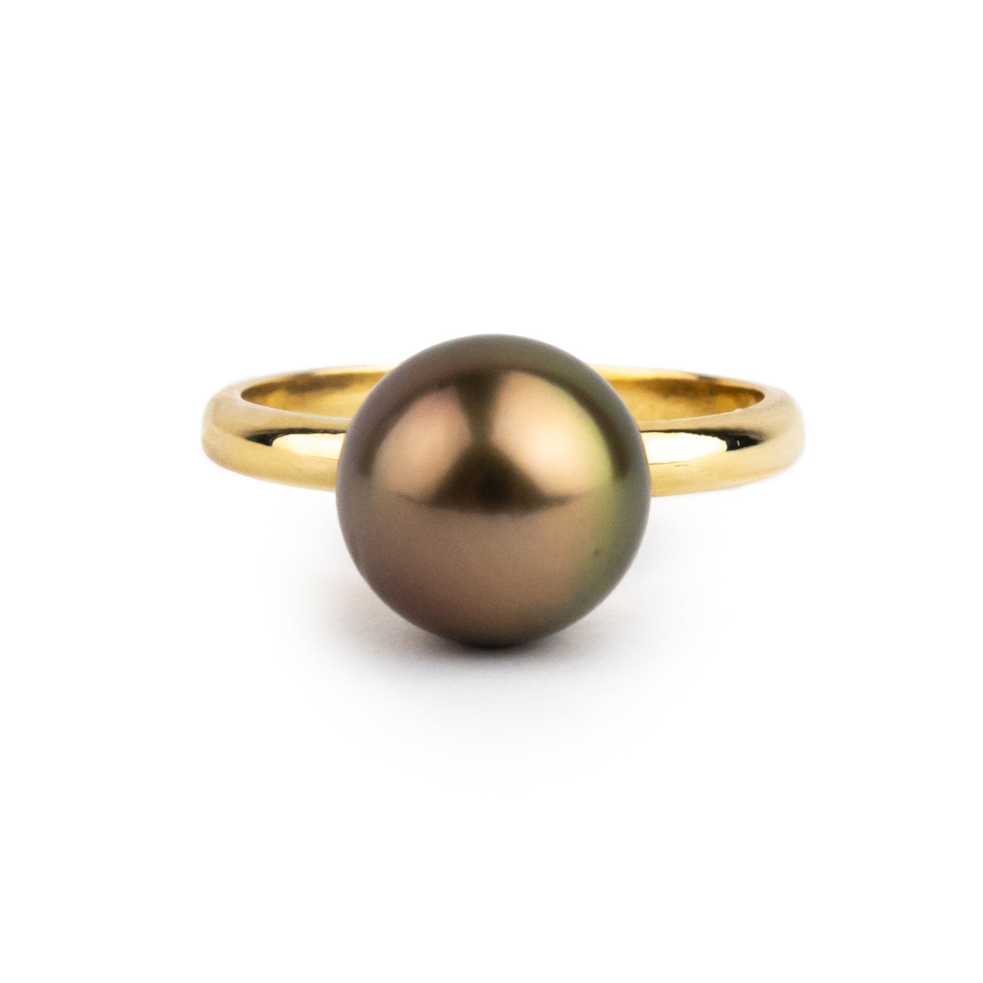Coppery Green 10mm Tahitian Pearl Ring on 14k Yellow Gold