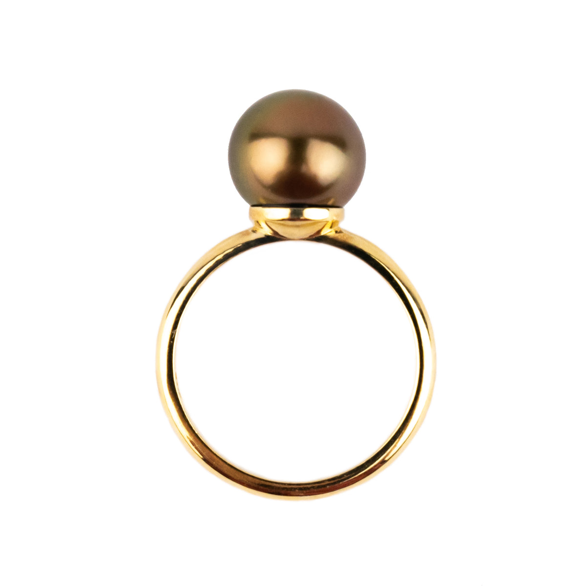 Coppery Green 10mm Tahitian Pearl Ring on 14k Yellow Gold