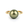 Pistachio Green 10.1mm Tahitian Pearl Ring on 14k Yellow Gold