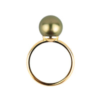 Pistachio Green 10.1mm Tahitian Pearl Ring on 14k Yellow Gold