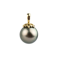 Light Green 10.1mm Tahitian Pearl Marguerite Pendant on 14K Yellow Gold
