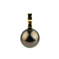 Aubergine Green 10mm Tahitian Pearl Infinity Pendant on 14K Yellow Gold