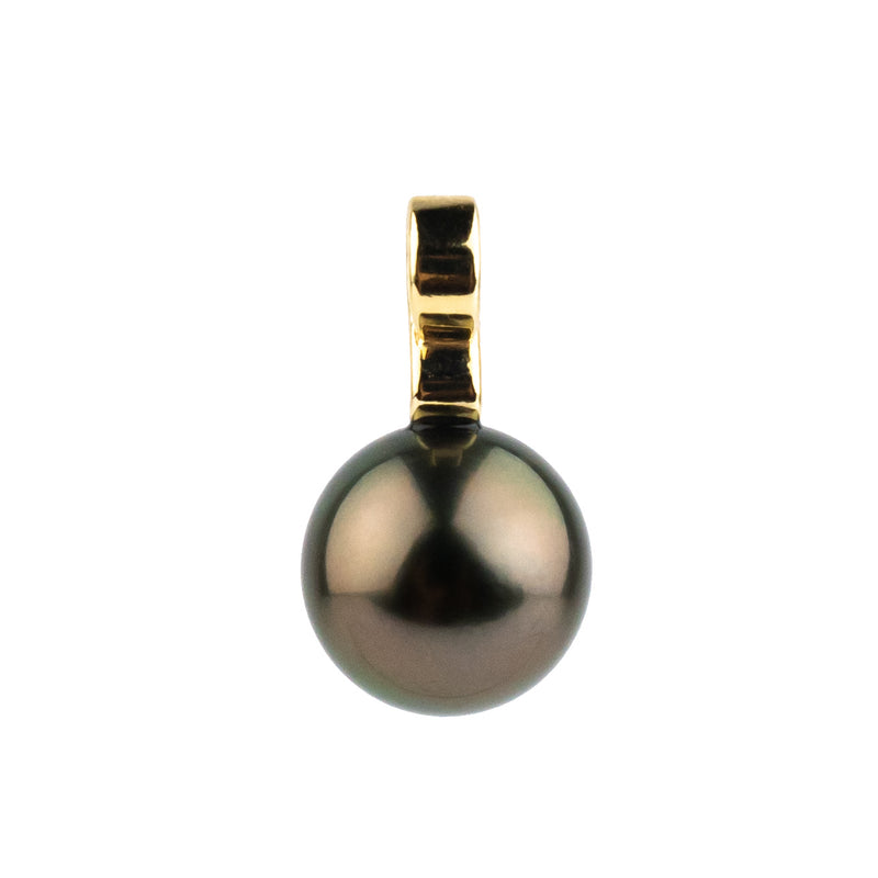 Aubergine Green 10mm Tahitian Pearl Infinity Pendant on 14K Yellow Gold