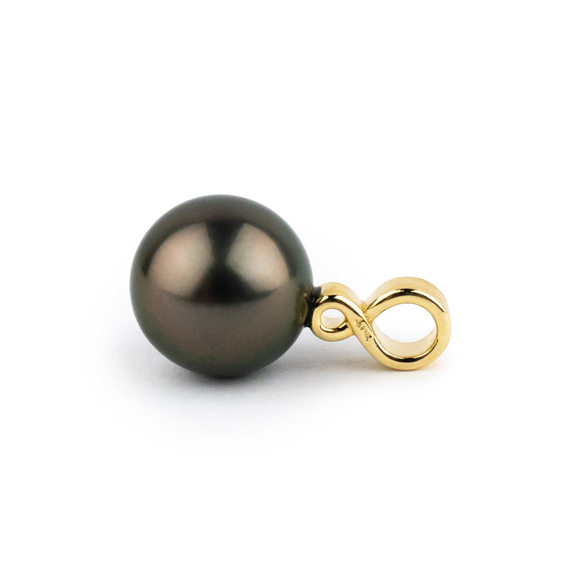 Aubergine Green 10mm Tahitian Pearl Infinity Pendant on 14K Yellow Gold