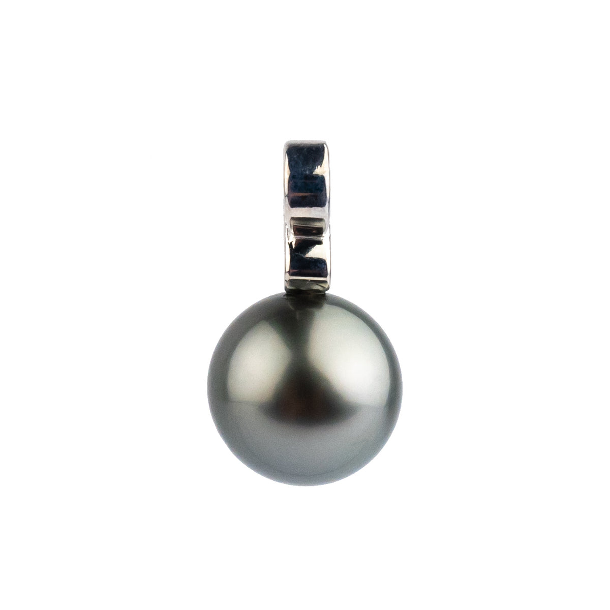 Dark Silvery 10.3mm Tahitian Pearl Infinity Pendant on 14K White Gold