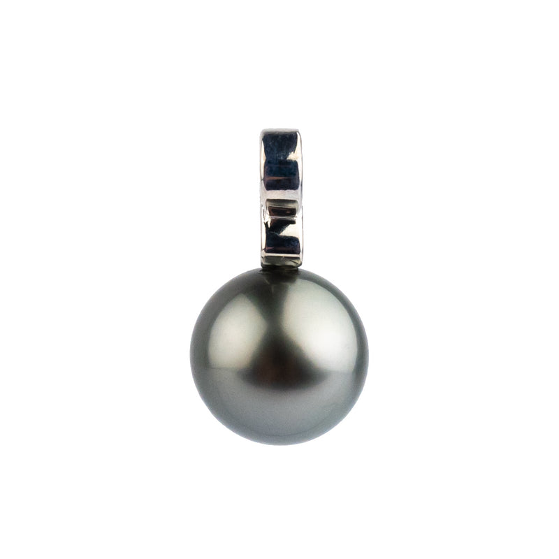 Dark Silvery 10.3mm Tahitian Pearl Infinity Pendant on 14K White Gold