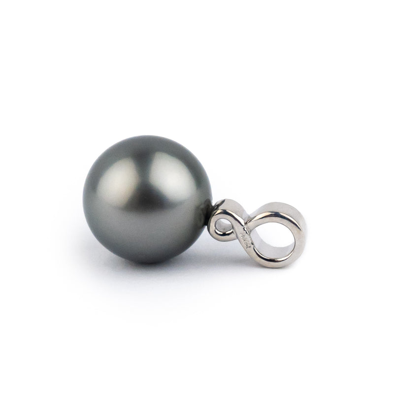Dark Silvery 10.3mm Tahitian Pearl Infinity Pendant on 14K White Gold
