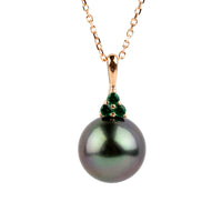 Deep Purple Green Tahitian Pearl & Emerald Toru Necklace on 14K Rose Gold