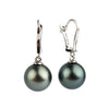 Dark Silvery Blue 10.5mm Tahitian Pearl Lever Back Earrings on 14K White Gold