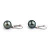 Dark Silvery Blue 10.5mm Tahitian Pearl Lever Back Earrings on 14K White Gold