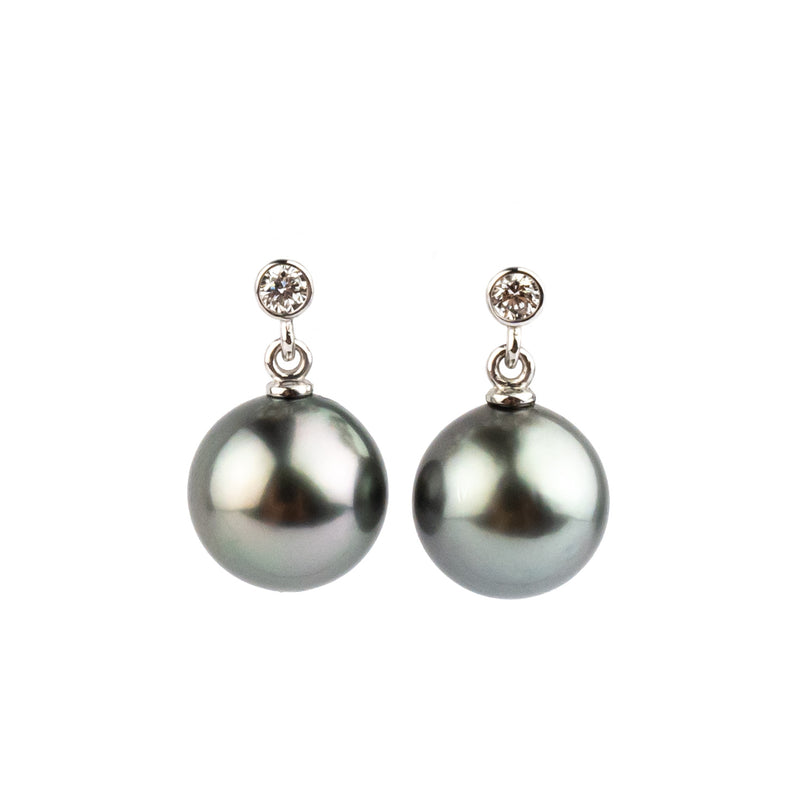 Tahitian Pearl & Diamond Étoile Earrings on 14K White Gold