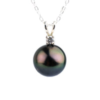 Tahitian Pearl & Diamond Aubergine Green Étoile Necklace on Sterling Silver