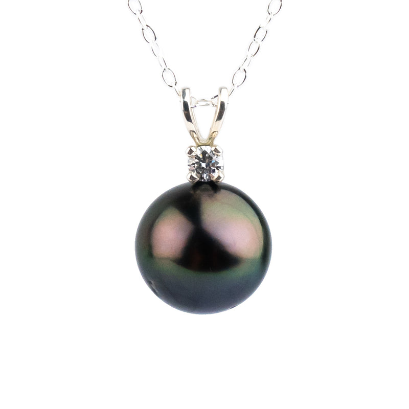 Tahitian Pearl & Diamond Aubergine Green Étoile Necklace on Sterling Silver