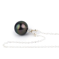 Tahitian Pearl & Diamond Aubergine Green Étoile Necklace on Sterling Silver
