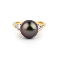 Tahitian Pearl & Diamond Bisou Ring on 14K Yellow Gold