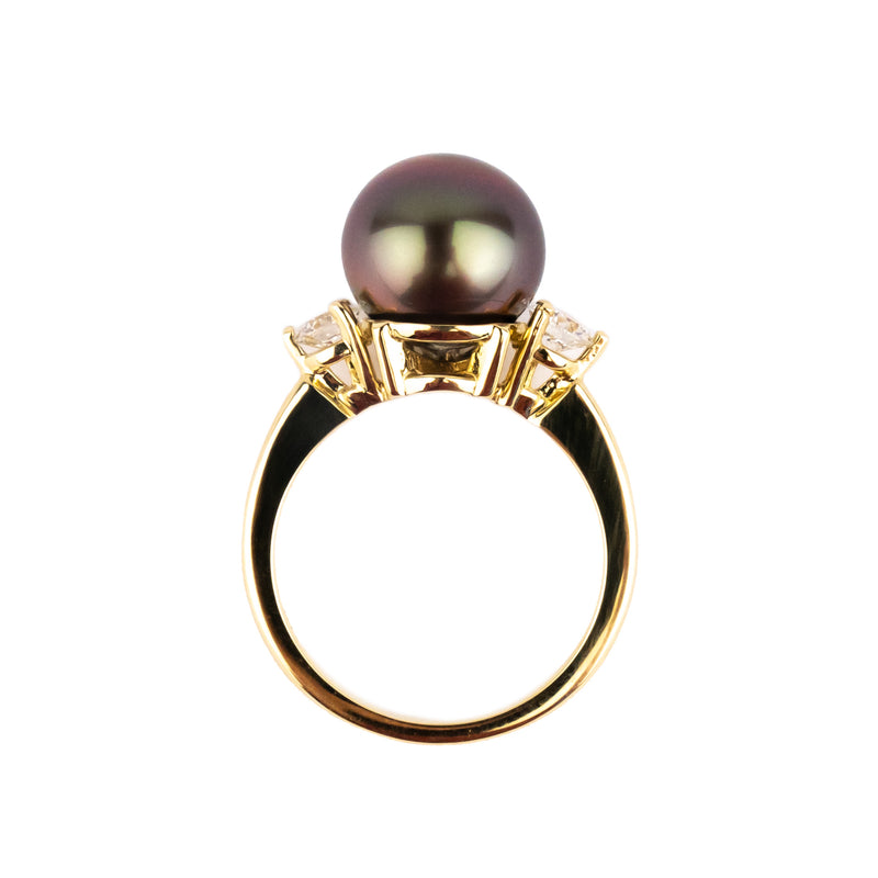 Tahitian Pearl & Diamond Bisou Ring on 14K Yellow Gold