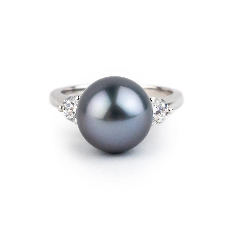 Tahitian Pearl & Diamond Bisou Ring on 14K White Gold