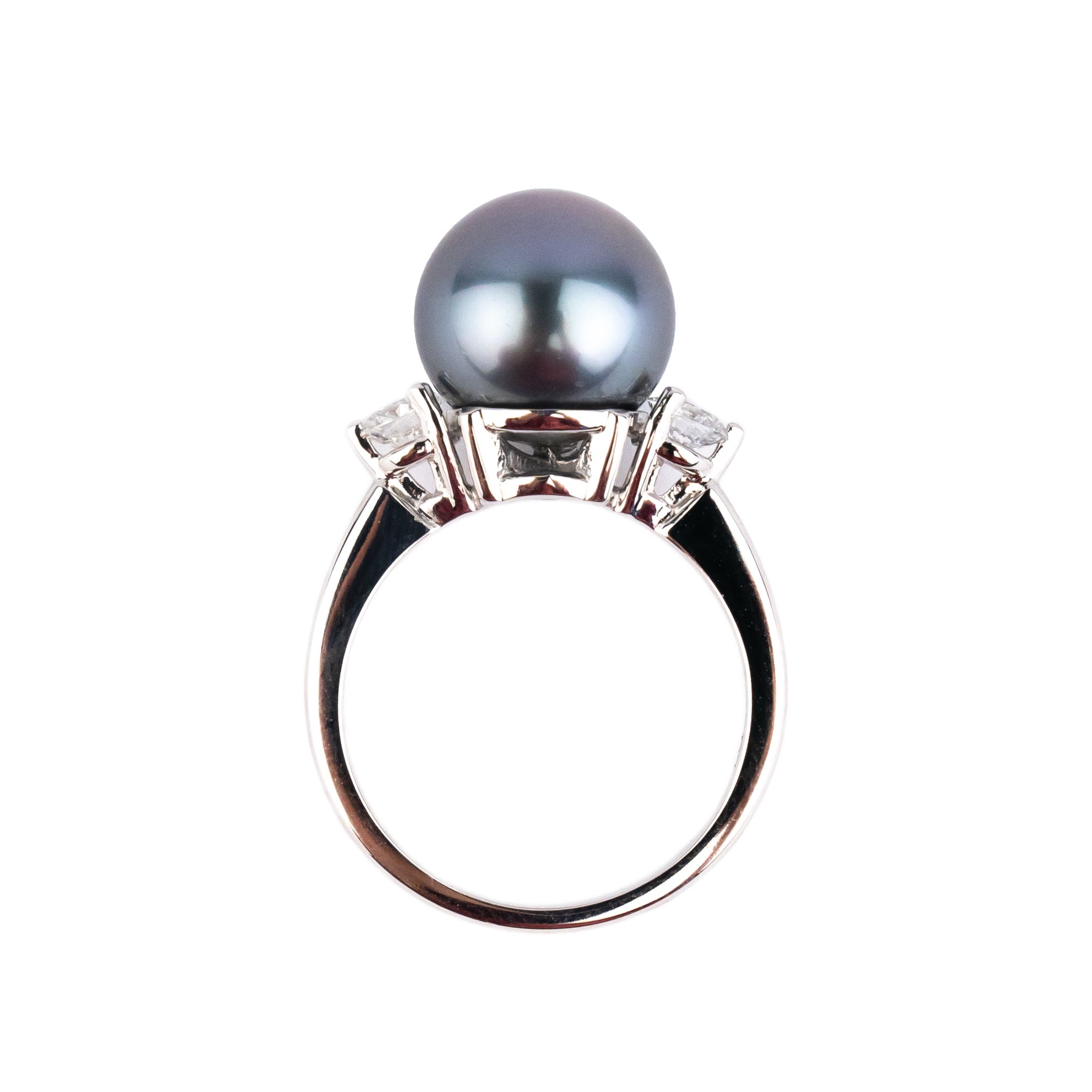 Tahitian Pearl & Diamond Bisou Ring on 14K White Gold