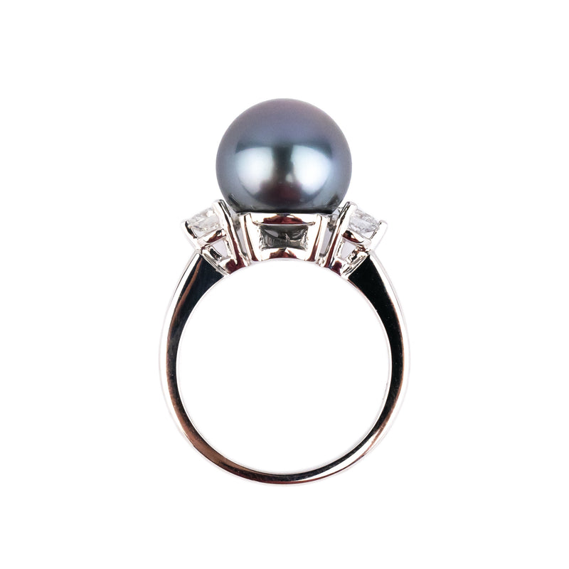 Tahitian Pearl & Diamond Bisou Ring on 14K White Gold