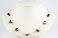 Gorgeous Greens Tin-Cup Tahitian Pearl Necklace on 14K Yellow Gold