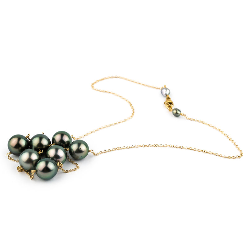 Gorgeous Greens Tin-Cup Tahitian Pearl Necklace on 14K Yellow Gold