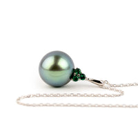 Glacier Blue Tahitian Pearl & Emerald Toru Necklace on 14K White Gold