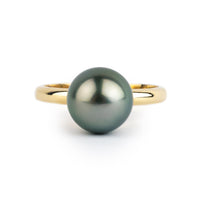 Dark Aqua Pink 9.6mm Tahitian Pearl Ring on 14k Yellow Gold