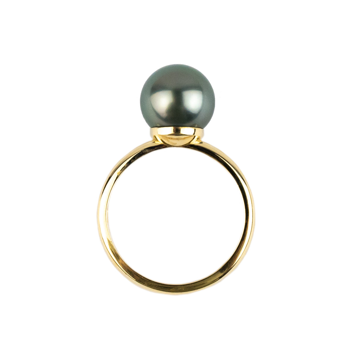 Dark Aqua Pink 9.6mm Tahitian Pearl Ring on 14k Yellow Gold