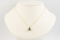 Radiant Pink Green Tahitian Pearl & Emerald Toru Necklace on 14K Yellow Gold