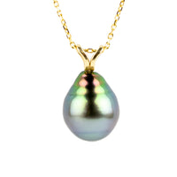 Technicolor Blue 9.6mm Tahitian Pearl I'a Necklace on 14K Yellow Gold