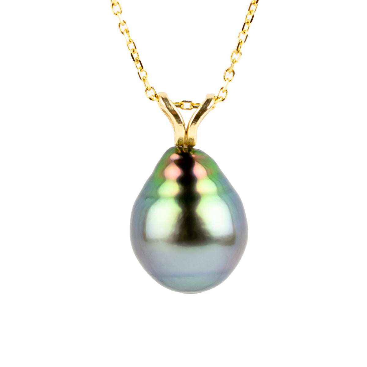 Technicolor Blue 9.6mm Tahitian Pearl I'a Necklace on 14K Yellow Gold
