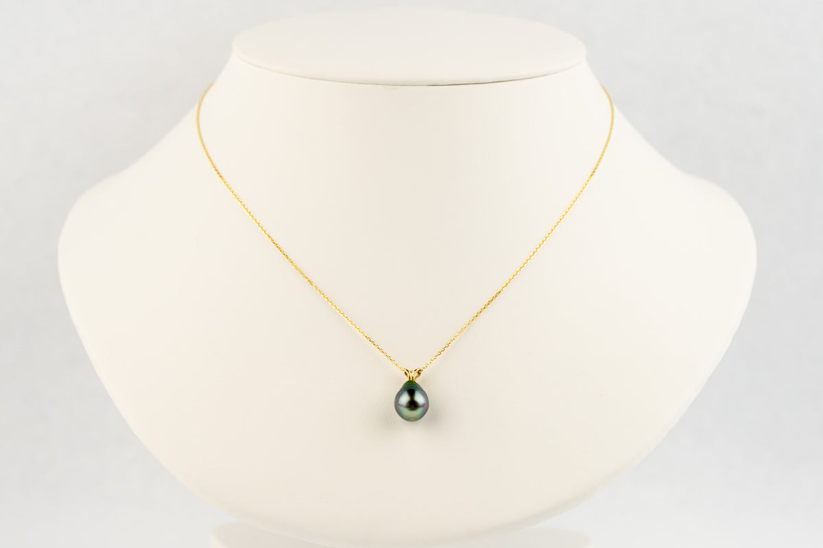 Technicolor Blue 9.6mm Tahitian Pearl I'a Necklace on 14K Yellow Gold